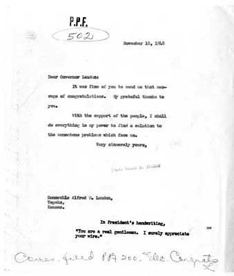 Letter from President Harry S. Truman to Alf Landon