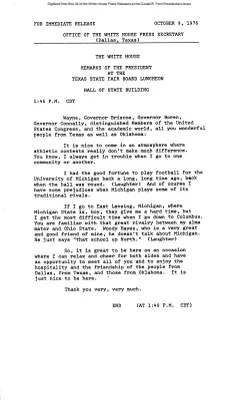 Remarks of the President at the Texas State Fair Board Luncheon [Ford Speech or Statement]