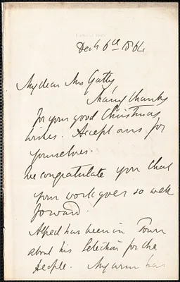 Emily Tennyson autograph letter signed to Mrs. Gatty, Farringford, [Isle of Wight], 6 December 1864