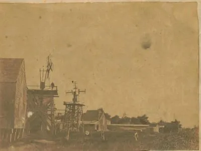 Salt mills on salt sheds on the banks of Bass River, South Yarmouth, Mass.