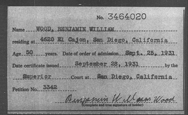 Wood, Benjamin William - 1931