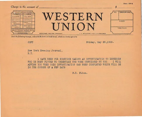 Telegram, May 25, 1928