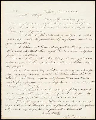 Letter from Asahael Bigelow, Walpole, to Amos Augustus Phelps, June 24. 1833