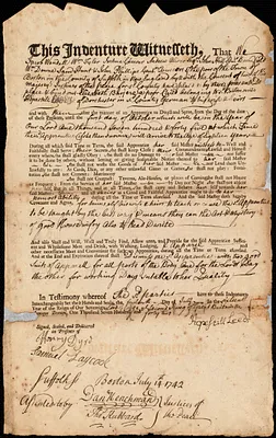 Elisabeth Barjere indentured to apprentice with Hopestill Leeds of Dorchester, 14 July 1742