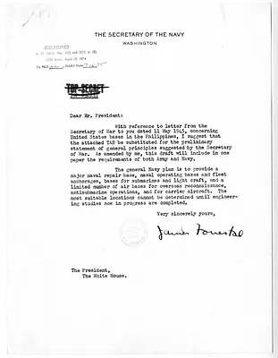 Letter from Secretary of the Navy James Forrestal to President Harry S. Truman, with Attachments