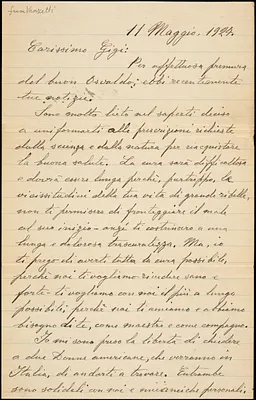 Bartolomeo Vanzetti autographed letter signed to Gigi, [Charlestown], 11 May 1924