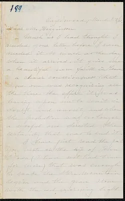 Caroline Cushing Andrews Leighton autograph letter signed to Thomas Wentworth Higginson, [Eagleswood Perth Amboy, N.J.], 29 March [18]60