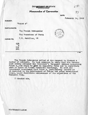 Memorandum of Conversation Between Secretary of State Dean Acheson and the Ambassador of France
