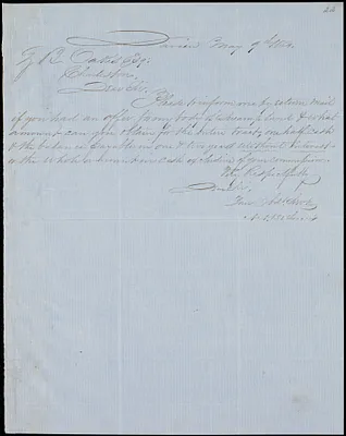 A. A. DeLorme, Darien, Ga., autograph letter signed to Ziba B. Oakes, 9 May 1854