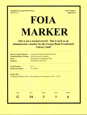 Presidential Telephone Calls--Memorandum of Conversations 5/3/91-7/21/91