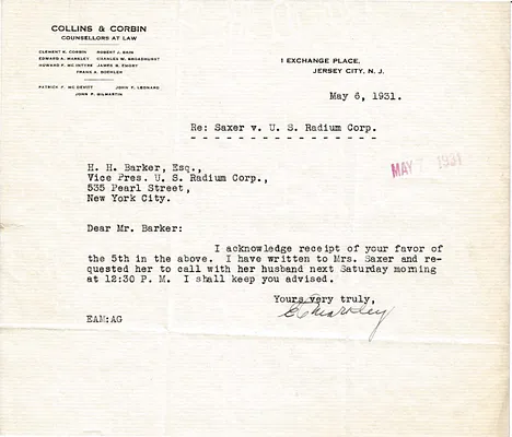 Letters Received to H.H. Barker, May 6, 1931