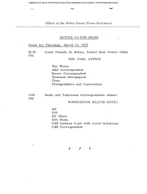 Pools for Thursday, March 13, 1975 [Pool Assignments]