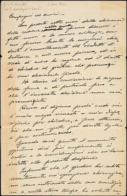 Bartolomeo Vanzetti manuscript letter (copy) to "Campagni et amici", [Charlestown, June 1924]
