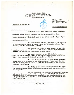 International Refugee Organization Press Release No. 33