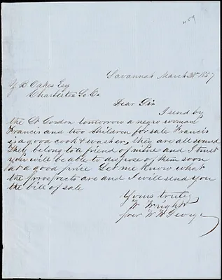 William Wright, Savannah, Ga., manuscript letter signed to Ziba B. Oakes, 24 March 1857
