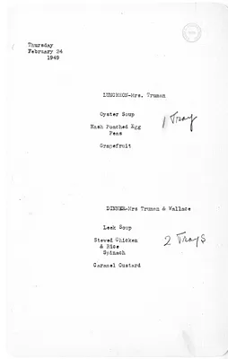White House Luncheon and Dinner Menu