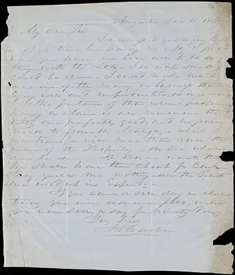 F. C. Barber, Augusta, Ga.[?], autograph letter signed to [Ziba B. Oakes], 15 December 1853