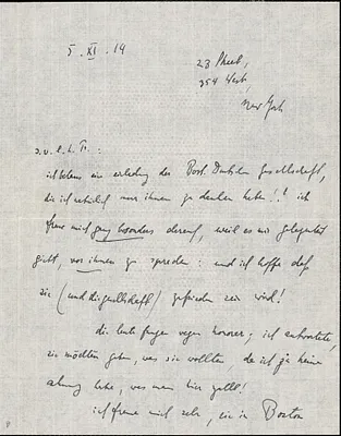 Ewers, Hanns Heinz, 1871-1943 autograph letter signed to Hugo Münsterberg, New York, 5 November 1914