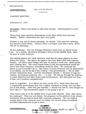 February 21, 1974 - Cabinet Meeting