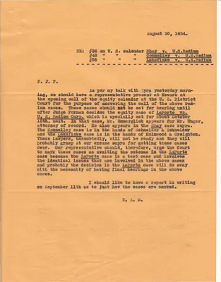 Letters Sent to FJF [Dr. Frederick B. Flinn], August 30, 1934