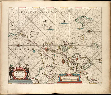 Pas-kaart van Europa met een gedeelte van de kust van Africa tot aen Cabo Verde