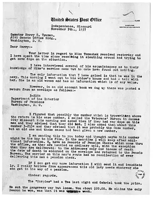 Letter from Edgar Hinde to Harry S. Truman