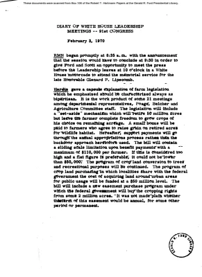White House - Congressional Leadership Meeting, 2/3/70 (includes minutes and Ford notes)