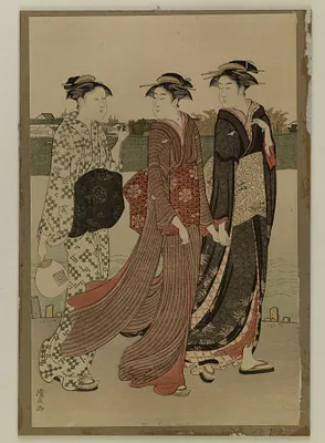 Reproduction: Actor and Two Women Walking by a River