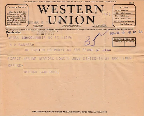 Telegram to H.H. Barker, July 12, 1934