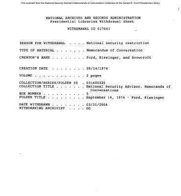 September 14, 1974 - Ford, Kissinger