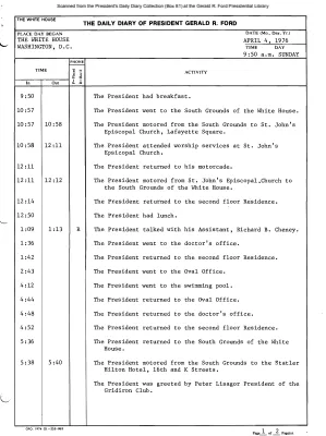 President Gerald R. Ford's Daily Diary, April 04, 1976