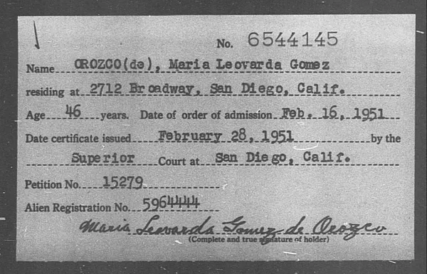Orozco De, Maria Leovarda Gomez - 1951