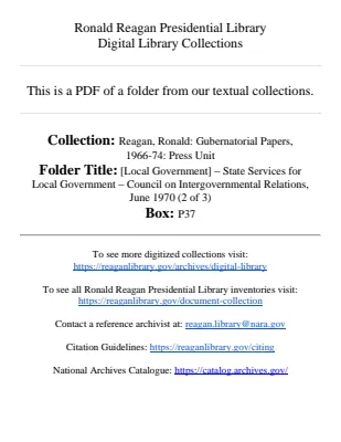[Local Government] - State Services for Local Government - Council on Intergovernmental Relations, June 1970 (2 of 3)