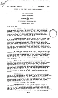 White House - Congressional Leadership Meeting, 9/7/72 (includes Ford notes)