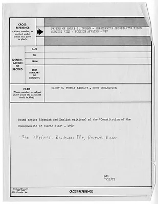 Truman Library Cross Reference Memorandum