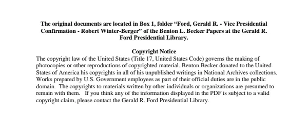 Ford, Gerald R. - Vice Presidential Confirmation - Robert Winter-Berger