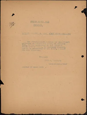U.S. Army citation awarded by General John J. Pershing