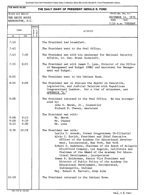 President Gerald R. Ford's Daily Diary, December 14, 1976