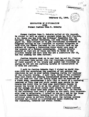 Memorandum of Conversation with Secretary of State Dean Acheson and Former Justice Owen D. Roberts