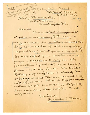 Letter from Blanche Atkins to President Harry S. Truman