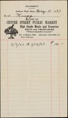 Statement from Centre Street Public Market for Mr. Knapp, May 4, 1937