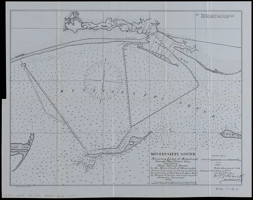Mississippi Sound showing lines of soundings through Ship Island Pass, and from Ship Island Harbor to the main coast of Mississippi