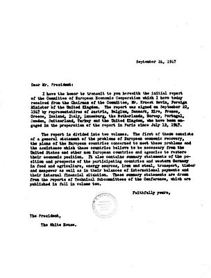 Memorandum from Secretary of State George Marshall to President Harry S. Truman