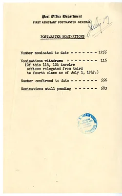 Memorandum from the Postmaster General
