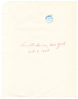 Reading Copy, Speech of President Harry S. Truman, Amsterdam, New York