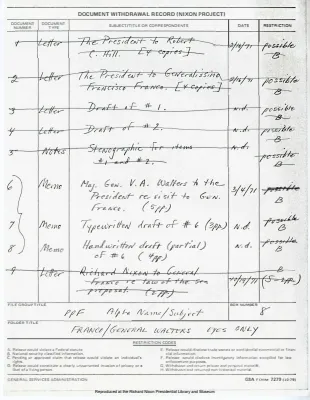 Name/Subject File, 1969-74: Franco/General Walters, Eyes Only