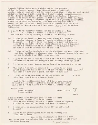 Typed transcript of Sarah Tillton’s Will