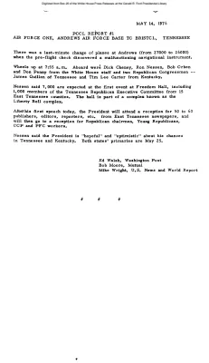 Pool Report #1, Air Force One, Andrews Air Force Base to Bristol, Tennessee