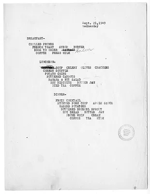 USS Williamsburg Menu