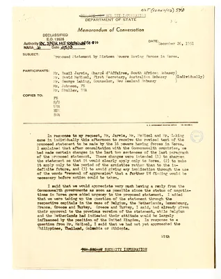 Memorandum of Conversation with Basil Jarvis, David McNicol, George Laking, U. Alexis Johnson, and Harold Shullaw